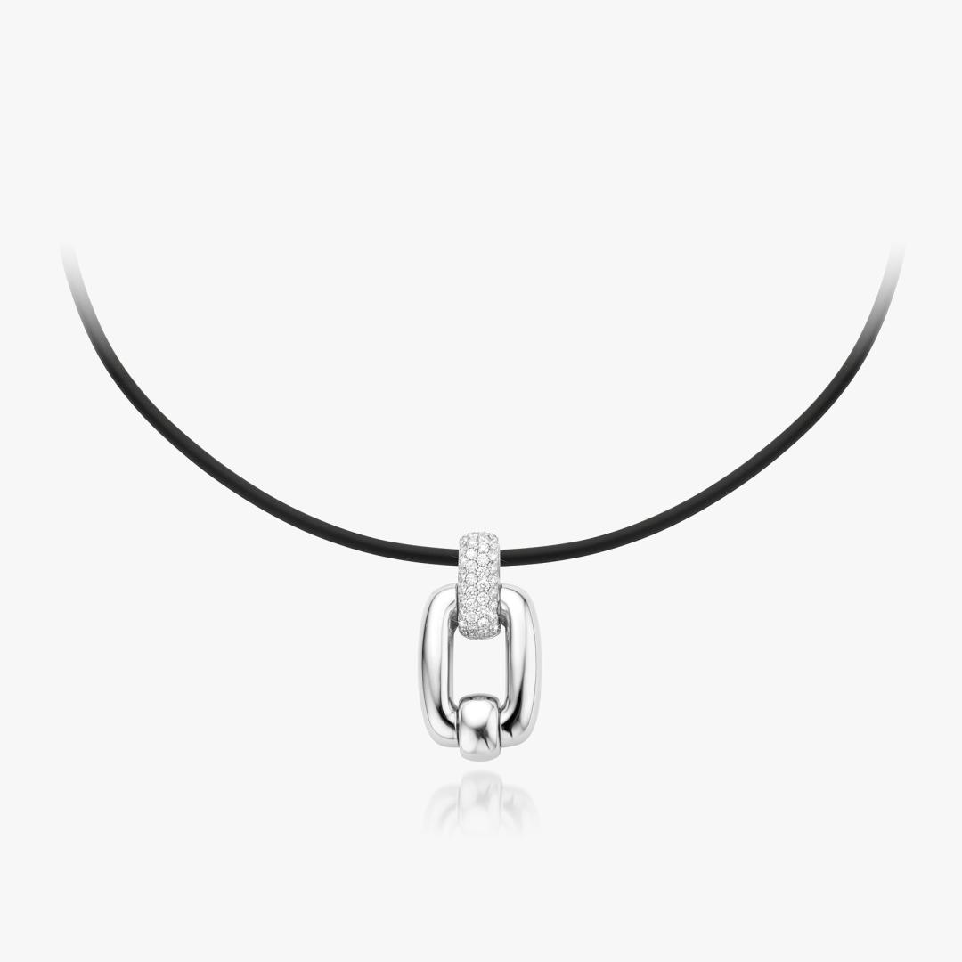 White Gold Link Necklace With Central Link In Diamond Pave made by Maison De Greef